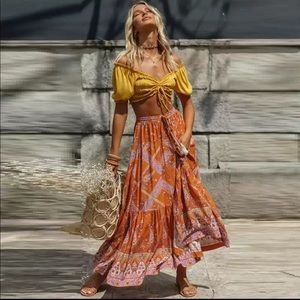 Boho Vintage Print Maxi Skirt
